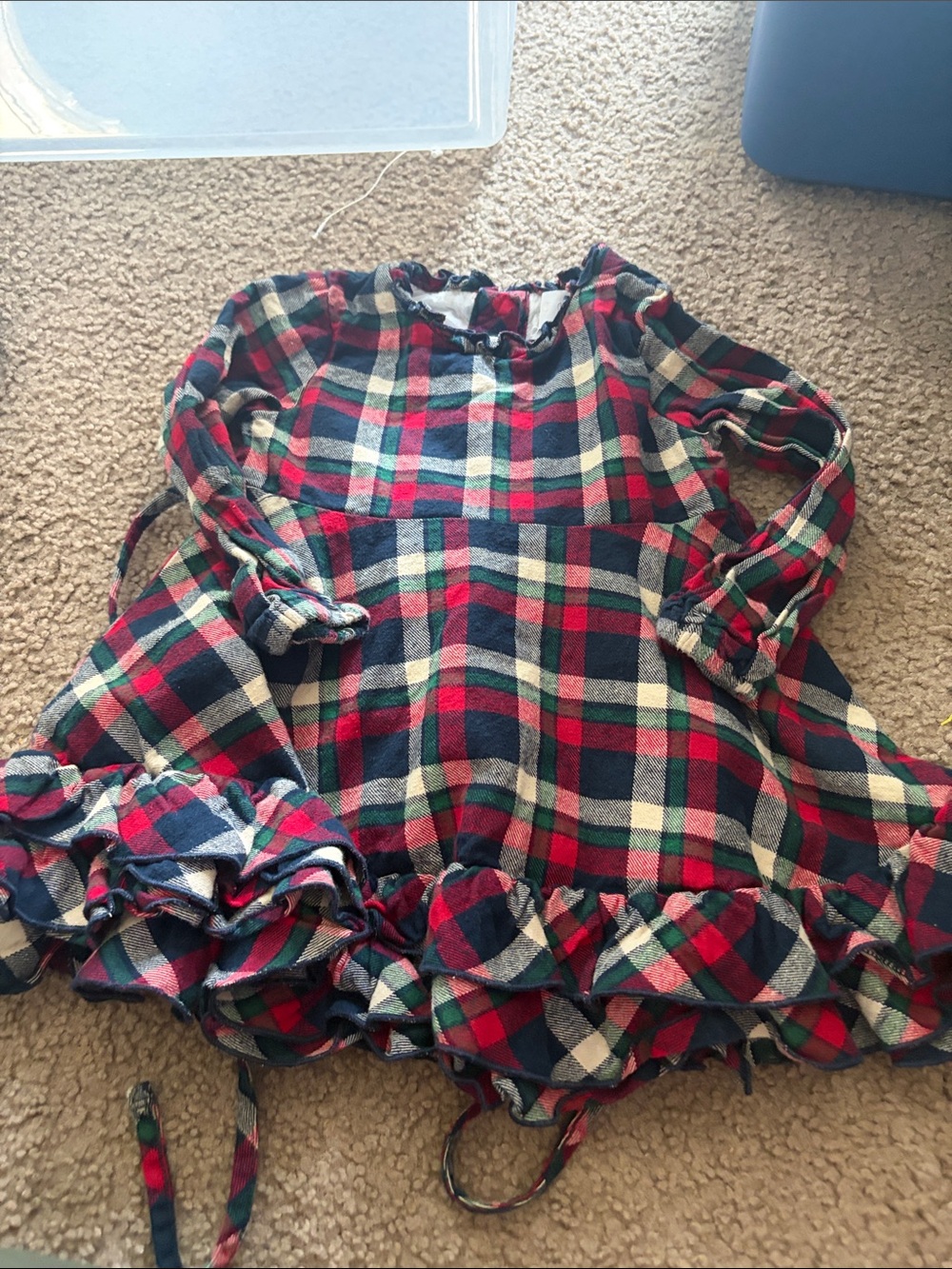 B69 Sweet Honey 3t Plaid Ruffle Hem Long-Sleeve Pinafore Dress - Red/Green/Blue